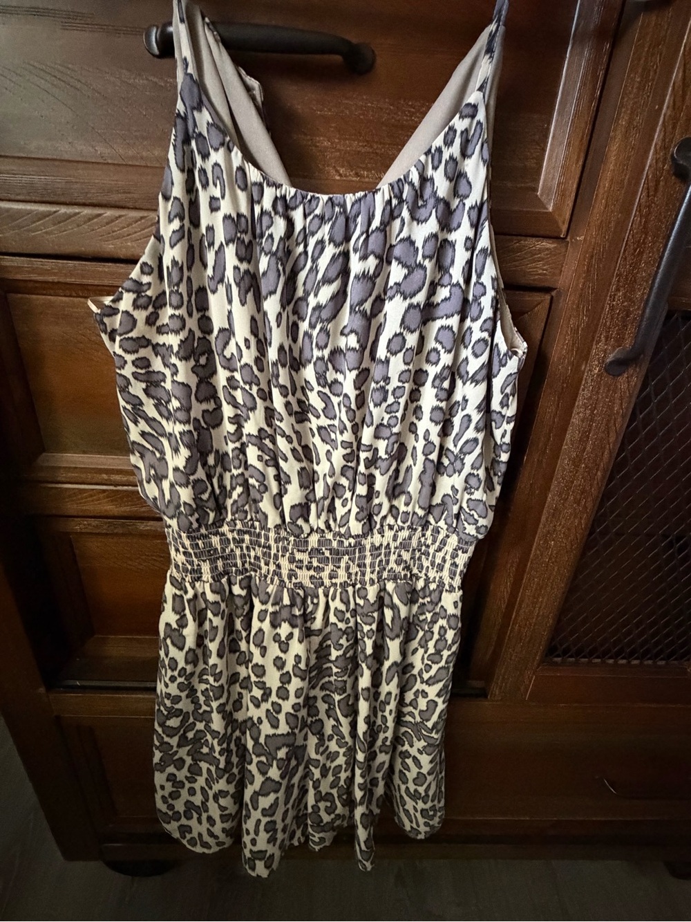 Sleeveless Cream and Gray Leopard Print Romper